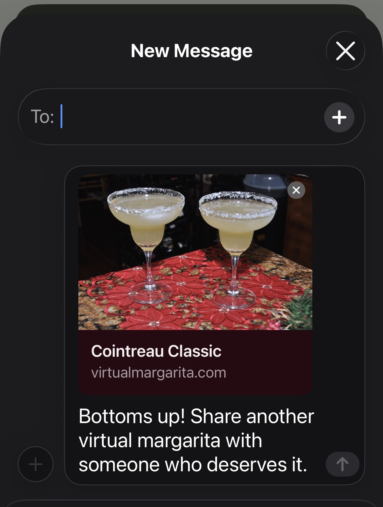 Share link previewing the drink inside a text message
