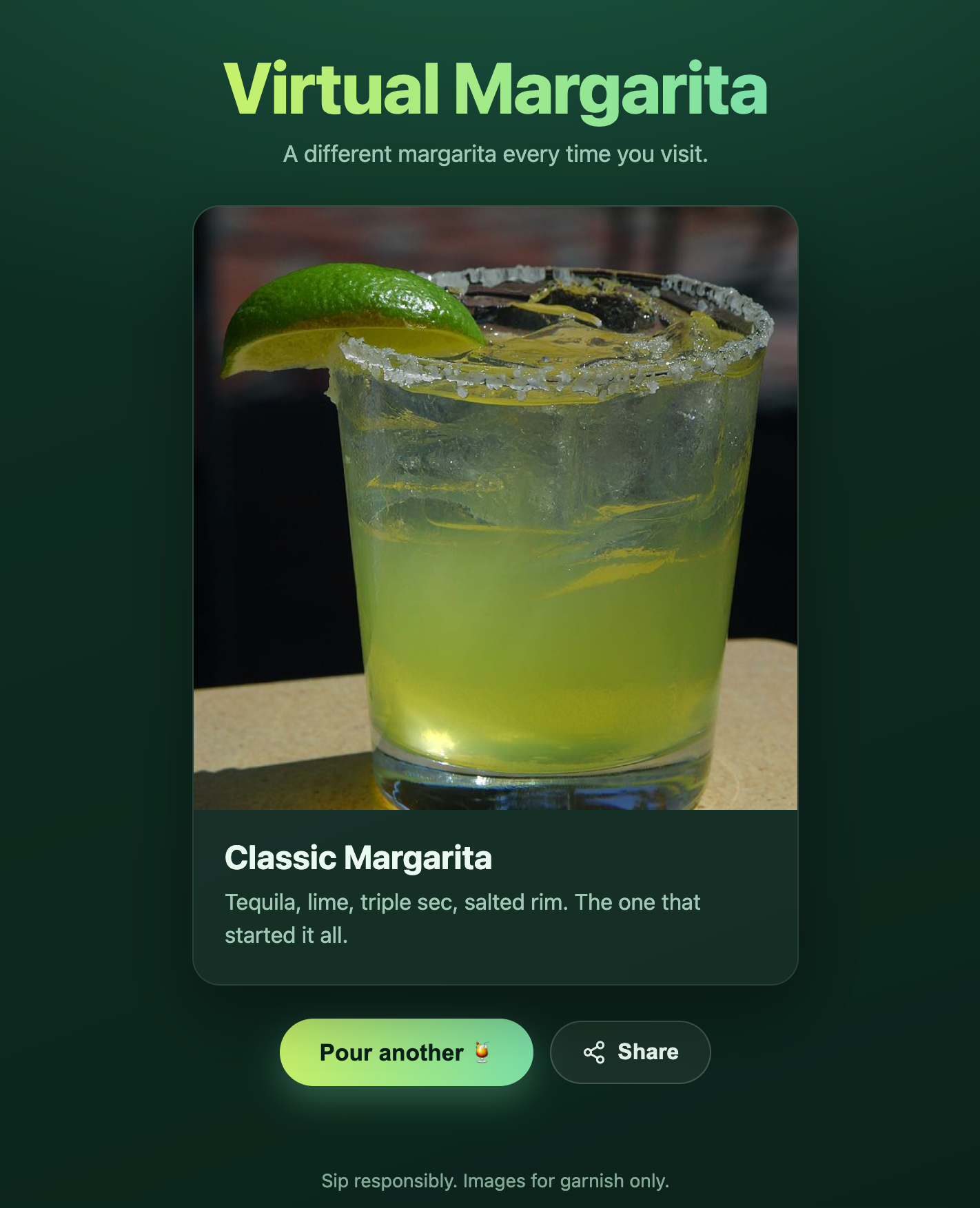 Virtual Margarita — a different margarita every visit